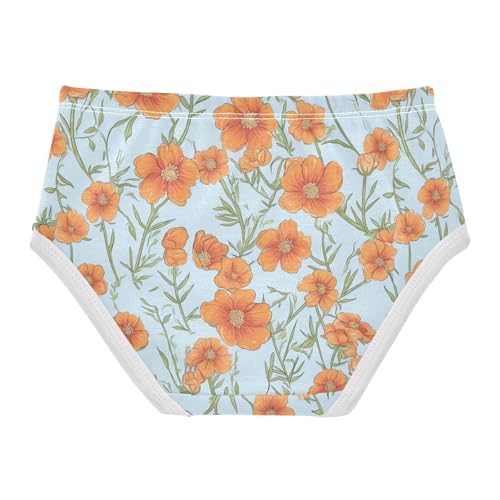 Wusikd Orange Flowers Girls' Underwear Cotton Light Blue Girls Briefs Soft Toddler Underwear 2T2
