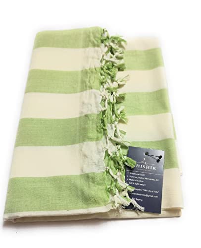 Image of SHISHIR Bhagalpuri Handloom Chadar | Sleeping Chadar | Odhne Wali Chadar | Lightweight Blanket | Breathable Top Sheet | Green Striped | Single Bed | All Season