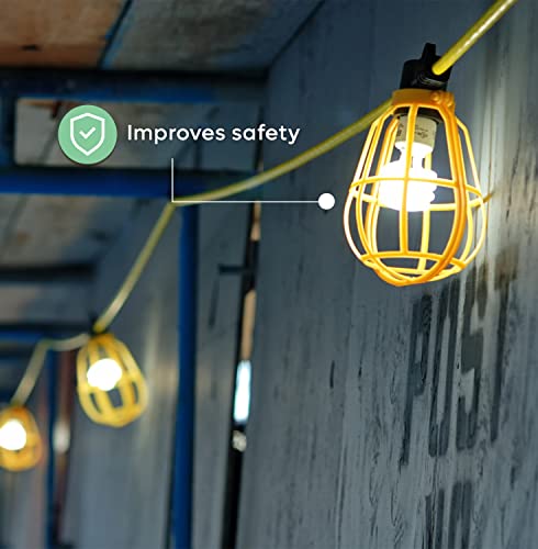 Sterl Lighting – 100Ft Construction String Lights, 10 Sockets, E26 Base, 100W, 10500Lm, 100-277V, Linkable Jobsite Lights, Sturdy Yellow Cage, Commercial Grade, Construction Temporary Work Lights, Attic, Basement For Indoor & Outdoor Use, Ul Listed #TOP4