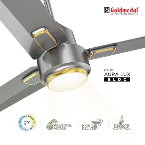 Image of Goldmedal Opus Aura Lux BLDC Ceiling Fan 1200mm With Remote|High Speed | Fans for Living Room,Home | 3-Colour Led | Titanium Grey