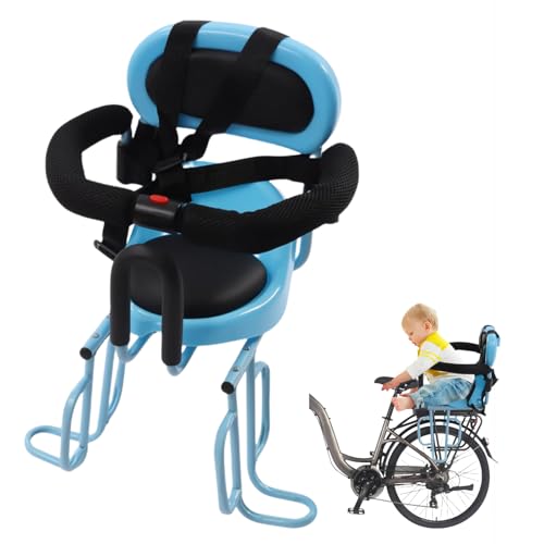 Rear Child Bike Seat Attachment for Adult Bike with Seat Cushion, Baby Bicycle Seat with U-Shaped Removable Guardrail and Wide Footrest, Suitable 6 Months -6 Years Old (Blue)
