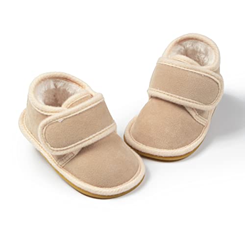 Image of HsdsBebe Baby Ankle Boots Infant Boys Girls Fleece Booties Anti-Slip Rubber Sole Sneakers Toddler Newborn Walking Crib Shoes