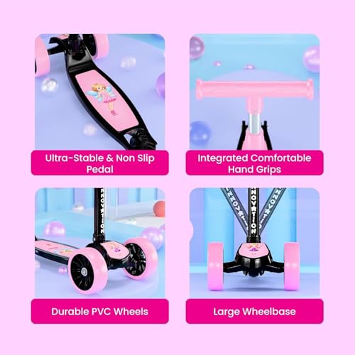 Image of Hardware Foldable Kick Skating Scooter for Kids 3+ Years | Adjustable Height & Strong Frame | Durable PVC Wheels | Outdoor Fun Ride, 50Kg Capacity (Red) (Pink)