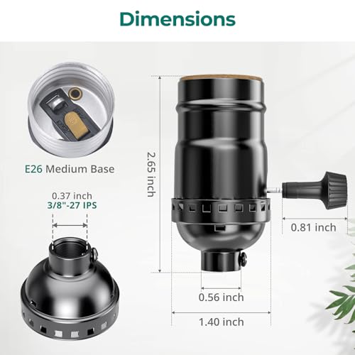 Image of DiCUNO UL Listed 3-Way Lamp Socket Replacement, E26 Standard Threaded Base Light Socket, Turn Switch Knob for Low-Medium-High Light Settings, Table, Floor Lamp Repair Kit, 1-Pack, (Nickel)