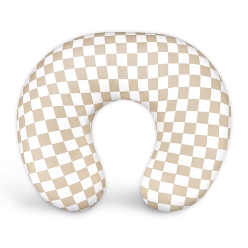 DILIMI Nursing Pillow Cover, Stretchy Removable Case for Breastfeeding Pillows, Ultra Soft Comfortable Slipcover for Baby Girl and Boy, Light Brown Checkerboard