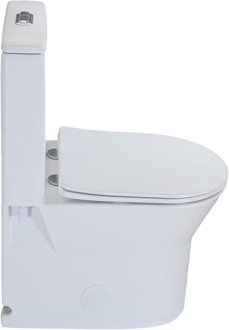 WinZo Small One Piece Toilet with 10" rough-in Compact Modern Dual Flush For Tiny Short Bathroom Powder Room White