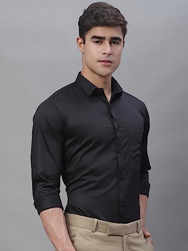 Image of Majestic Man Slim Fit Solid Cotton Formal Shirt for Men (Medium,Black)