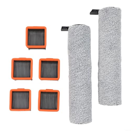 RichVibe For Uwant D5/D5 Pro/D100/A60/V8/V10 Vacuum Cleaner Roller Brush and HEPA Filter Replacement Kit, Main and Side Brushes with Nylon Bristles, Filter Paper for Efficient Home Cleaning(B)