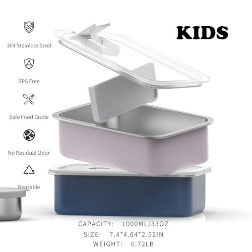 Image of Bakpoco Stainless Steel Bento Lunch Box for Kids, 33oz Leak-Proof Lunch Box Containers, Microwave-Safe, with Adjustable Divider, Convenient Metal Lunchbox for School, Travel