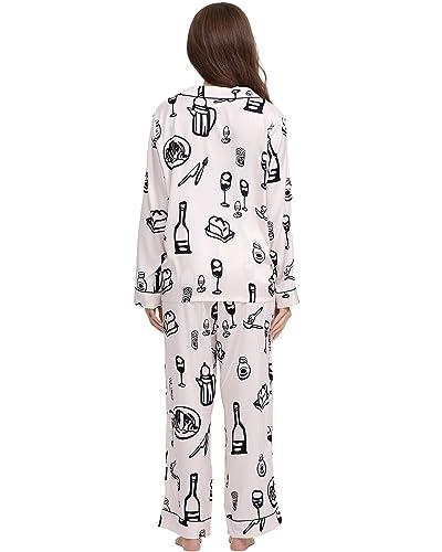 Image of YiNi LuLu Womens Silk Satin Pajamas Set Button Down 2 Piece Pjs Long Sleeve Oversized Sleepwear with Pockets