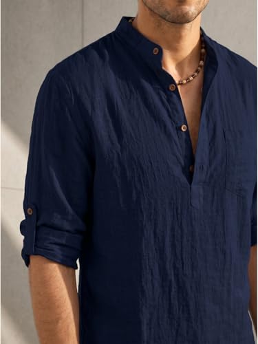 Image of Zombom Men's Solid Cotton Blend Full Sleeve Regular Fit Mandarin /Chinese Collor Short Kurta for Men