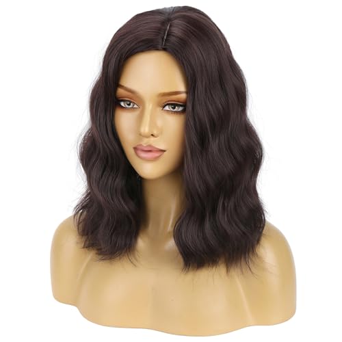 Image of BERON Brown Wigs for Women Short Curly Wavy Wig Girls Mixed Brown Body Heat Resistant Synthetic Hair Wig for Cosplay Party or Daily Use