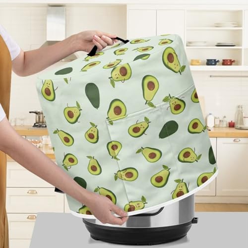 Image of 8-Quart Round Air Fryer Cover - Avocado Design Dust Protector with Top Top Handle and Accessory Storage Pocket | Fits Pressure Cooker, Rice Cooker, Crock Pot | Kitchen Decor