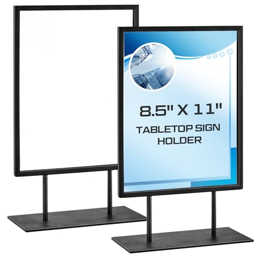 Image of Zhengmy 1 Pcs Tabletop Sign Holder with Flat Base 11 inch x 8.5 inch Double Sided Countertop Sign Holder Vertical Desktop Display Stand Metal Poster Display Stand for Office Store Restaurant Hotels, Black
