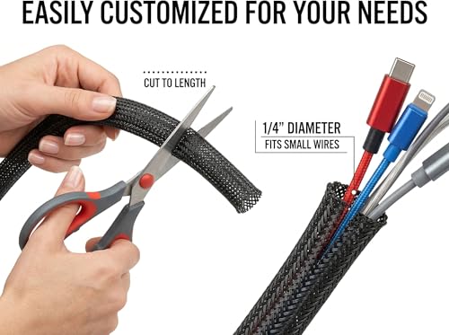 1/4 pulgada manga dividida para cables - protector de cables de 6.5 pies para gestión de cables a prueba de mascotas, envoltura de cable flexible negra para hogar, oficina, computadora, TV y electrónica automotriz miniatura 2