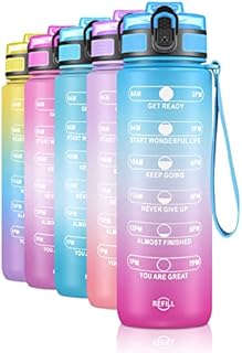 ETDW Water Bottle with Straw BPA Free, 1Litre Tritan Drinking Bottles with Time Marker, 1000ml Leakproof Sports Water Bottles with Flip Top Lid for Cycling Camping Yoga Traveling PURPLE PINK