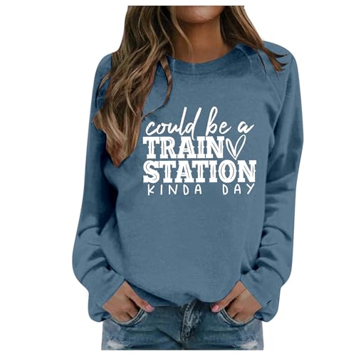 Image of Womens Christmas Jumper Funny Ugly Women's Winter Fashion Sweatshirt Festive Christmas Print Round Neck Top Casual Pullover for Holiday Parties and Daily Wear (Navy, XL)