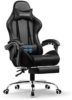 GTPLAYER Gaming Chair,Computer Chair with Footrest and Lumbar Support, Height Adjustable Gaming Chair with 360°-Swivel Seat and Headrest for Office or Gaming BLACK