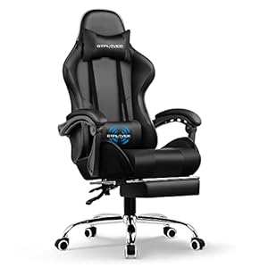 GTRACING Gaming Chair, Computer Chair with Footrest and Lumbar Support, Height Adjustable Gaming Chair with 360°-Swivel Seat and Headrest (Bright Black)