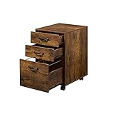DINZI LVJ Rolling File Cabinet, 3 Drawer File Cabinet on Wheels, Mobile Office Cabinet for A4, Letter Size Files, Hanging File Folders, Under Desk Filing Cabinets for Home Office, Rustic Brown