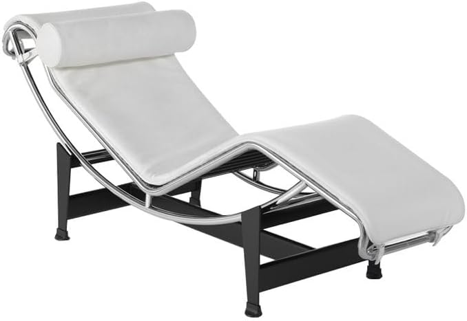 Modern Chaise Lounge Chair with Adjustable Recline, Upholstered Leather Lounge Sofa with Headrest and Metal Frame for Living Room Office Relaxation (Black)