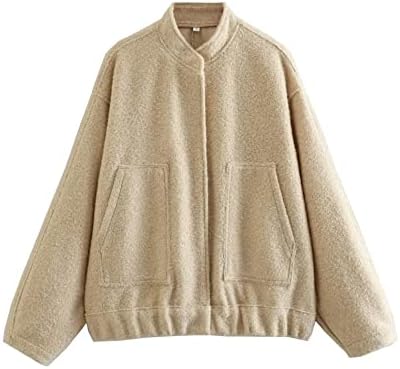 Yozazzy Women's Y2K Oversized Wool Blend Jacket Button Down Causal Jackets Long Sleeve Solid Coat Outerwear(Khaki-M)