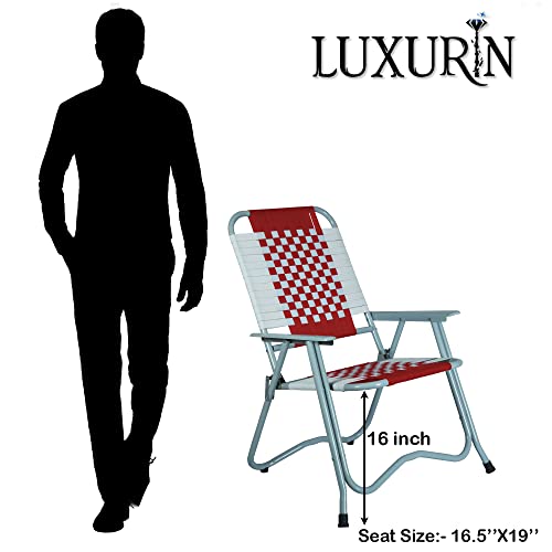 Image of Folding Chair with armrest and Durable Frame, Portable Chair for Garden, Patio, Lawn, Balcony and Study. (Red)