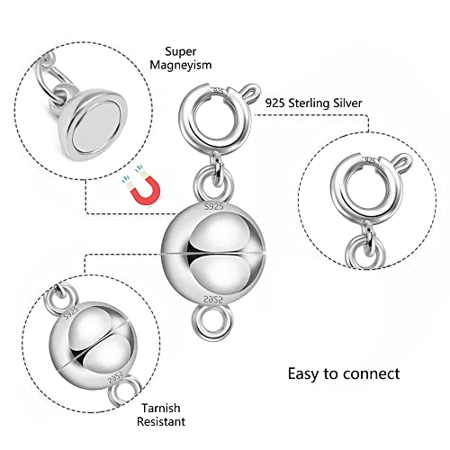 4 Pcs 925 Sterling Silver Magnetic Clasp Gold Plated Ball Magnetic Clasps Necklace Extender For Bracelet Anklet Necklace Extenders For Jewelry Making(White Gold) #TOP3