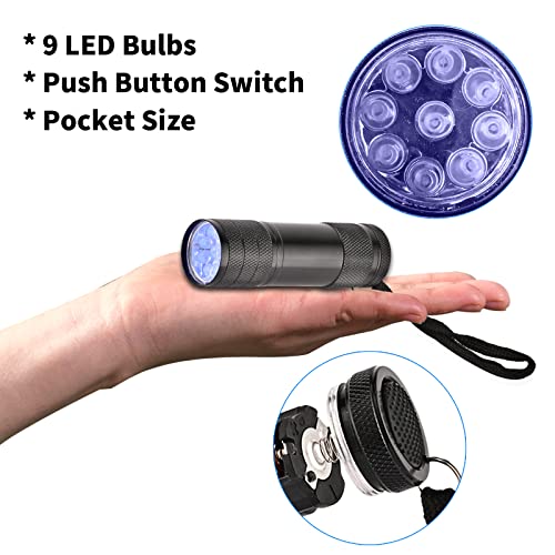 yikosam 10 Pcs UV Black Light Flashlights Bulk, 9 Led 395-400nm Mini Blacklight Handheld Portable Torch Pet Urine Detector for Bed Bug, Hair, Dog Cat Urine and Stains Batteries Included by yikosam - Image 3