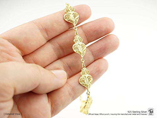 Portuguese Filigree Bracelet Five Viana Hearts In 925 Sterling Silver W/ 24K Gold Bath #TOP2