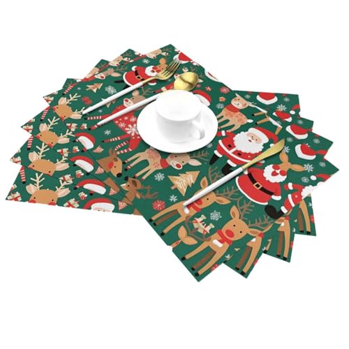Set de table Noël tissé 30x45 cm motif cerf et Père Noël antidérapant - 3