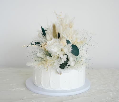 Adorno floral para torta de boda blanco y verde miniatura 1