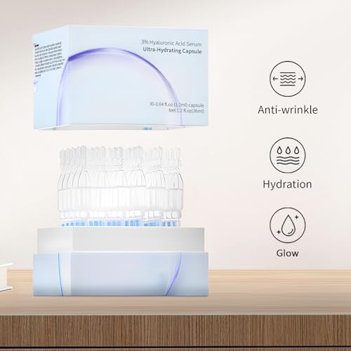 Grospe 3% Hyaluronic Acid Serum for Face with 4D Pure Hyaluronic Acid Serum, Anti-Aging Stem Cell Serums Skin Hydration for Dry & Sensitive Skin Barrier Repair Single-Use Vials 30Pcs