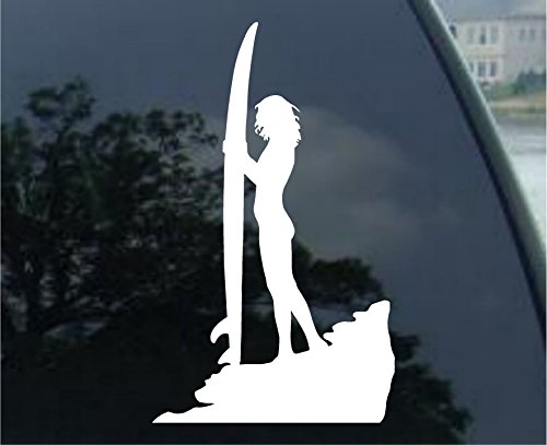 Socooldesign Sexy Surfer Girl Surfboard Silhouette Car Window Vinyl Decal Sticker 4" Wide (White) #TOP2