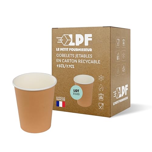 LPF LE PETIT FOURNISSEUR - Lot de 500 Gobelets jetables en Carton Kraft 15-17cl - Recyclable et Biodégradable - Gobelets café, thé, boissons chaudes et...