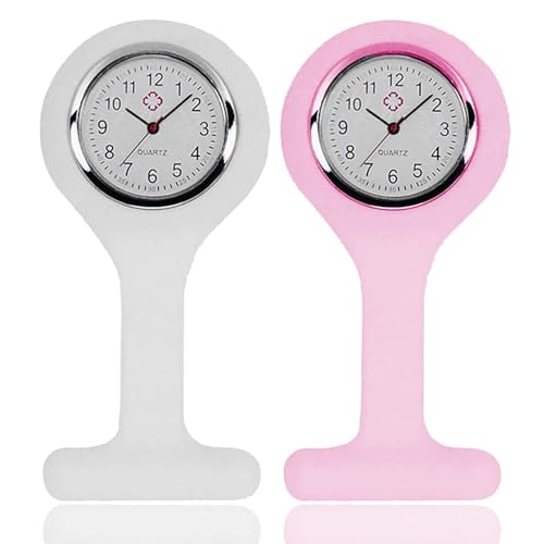 YSFVNP 2 Pcs Nurses Watch Nurses Fob Watch Pocket Clock with Pin Fob Watches Easy to Carry Suitable for Health Care Nurse Doctor Paramedic (2pcs (White + Pink))