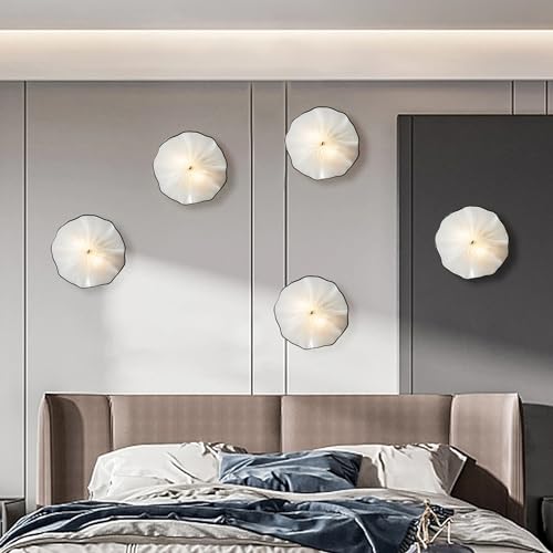 Image of White Glass Wall Light Dia 12 inch Wall Lamp with Murano Glass Shade Vintage Vanity Lighting Fixture with Metal Base Flush Mount Wall Sconce 2-Light for Bathroom, Bedroom, Bedside, Entryway