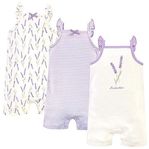 Touched by Nature Unisex Baby Organic Cotton Rompers, Lavender, 0-3 Months