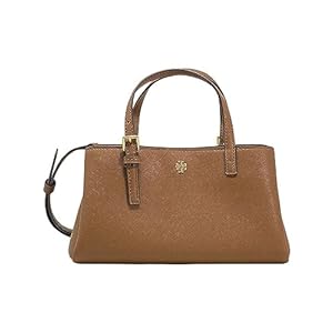 Tory Burch 143394 Emerson Moose Brown With Gold Hardware Leather Womens Mini Tote Bag