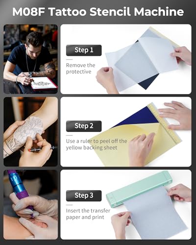 Itari M08F Tattoo Drucker, Thermodrucker Tattoo für A4 Papier mit 10pcs Tattoo Papier, Tattoo Printer Tattoo Stencil Drucker Bluetooth mit IPad & Phone & PC, Grün