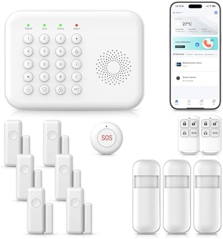 2026 Home Security System,13 Piece No Monthly Fees with Phone & Remote Control WiFi+4G Alarm System Kit,Instant App Alerts and Work with Alexa,Door/Window Sensors,SOS Button,for Smart Life
