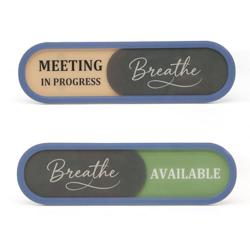 In a Meeting Office Door Sign with Slider - "Breathe" Offices Status Indicator (Meeting in Progress/Available), Adhesive Back & Extra Magnets, Acrylic Privacy Sign for Home Office, Studios & Workspaces