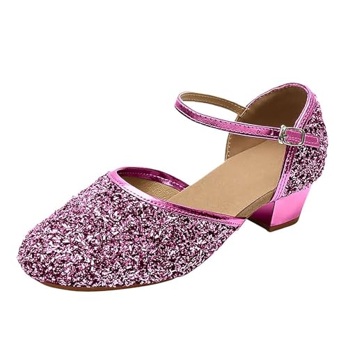 SWDZM Girls Dress Shoes Mary Jane Wedding Party Low Heel Glitter Princess Dance Shoes for Kid Toddler