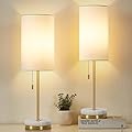 Luvkczc Minimalist Table Lamp Set of 2, Nightstand Lamp for Bedroom Living Room, Modern Pull Chain Bedside Lamp with Marble Base, Fabric Shade, Small Desk Lamp for Home, Office, Reading,Gold