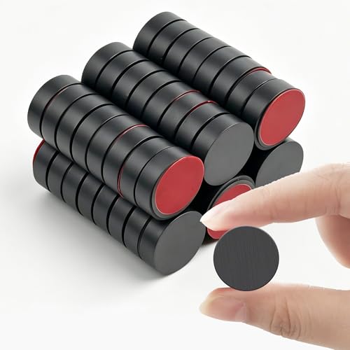 NEOCLICK 50Pcs Industrial Ceramic Magnets for Crafts, 0.7 x 0.2inch Round Disc Magnet with Adhesive Backing, Strong Black Ferrite Magnets for Refrigerator, DIY, Classroom, Science Projects, Workshop
