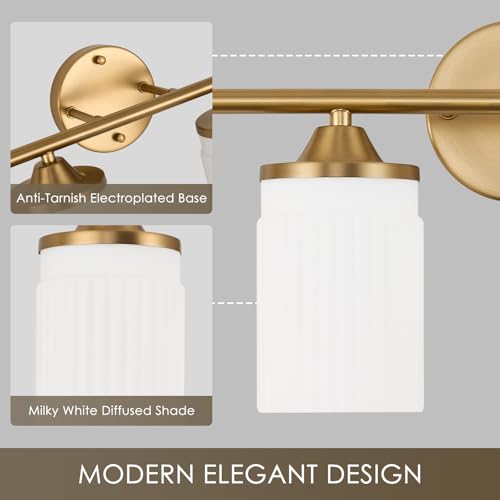 Image of Jonsi Gold Bathroom Light Fixtures 4-Light Vanity Lights Modern Wall Sconce with Milk White Shade Brushed Brass Bathroom Light Fixture Over Mirror for Bedroom Hallway Kitchen