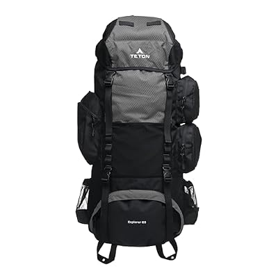 Teton 65L Explorer Internal Frame Backpack for Hiking, Camping, Backpacking, Rain Cover Included, Graphite