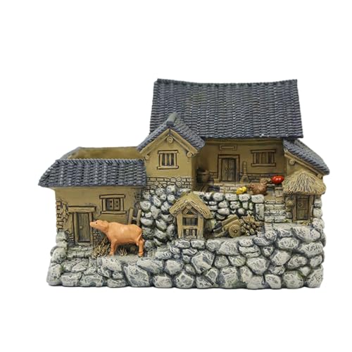 Miniatura de cabaña, maceta rústica de resina para suculentas, maceta de flores de resina retro, figura de cabaña de troncos, paisaje en miniatura retro multifuncional vintage para decoración del