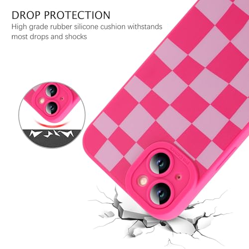 Image of ZIYE for iPhone 14 Plus Case Hot Pink Grids Plaid Checkerboard Pattern