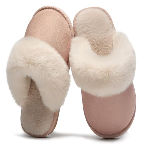 Donpapa Chinelos de casa para mulher homem antiderrapante Fur chinelos quente inverno quente quente interior e exterior, Ys Chestnut